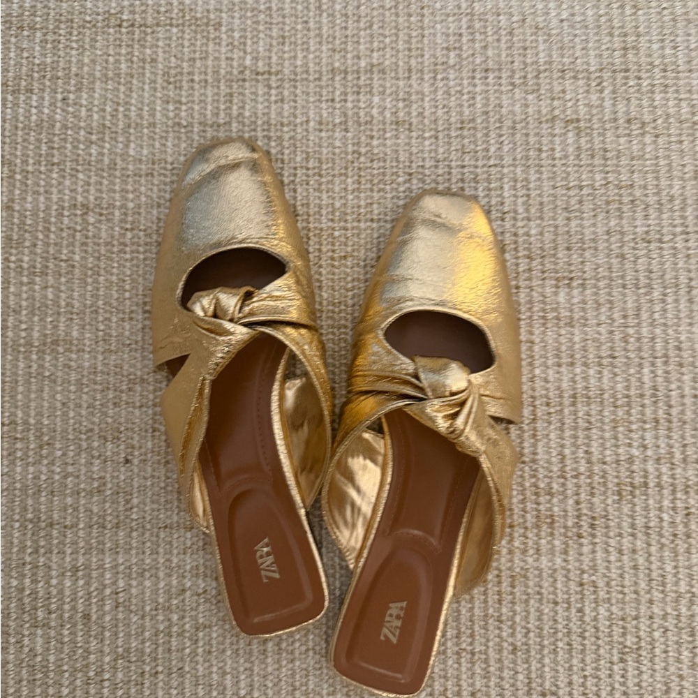 Zara Metallic Gold Knotted Mule Slides